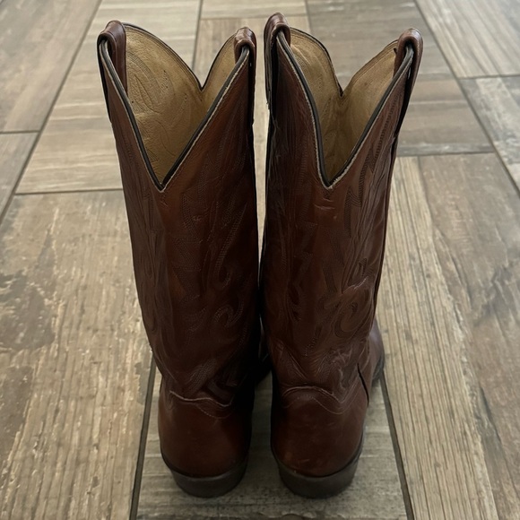 DAN POST COWBOY BOOTS WINGTIP BROWN STITCHED LEATHER, #16782 SIZE 9D, VINTAGE - Picture 7 of 12